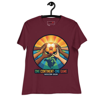 One Continent One Game women's relaxed tee — maroon, alternate view